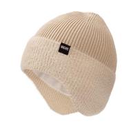 Wmcaps Winter Beanie for Men with Earflaps，Unisex Thick Warm Knit Hat with Ear Flaps，Fleece Lined Woolly Hats for Outdoor Activity-Beige