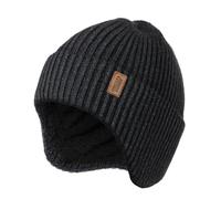 Wmcaps Winter Beanie with Earflap for Men Women, Thick Fleece Lined Soft Thermal Warm Unisex Knit Hat Woolly Hats for Outdoor Activity Gifts for Men Husband Dad Him, Dark Grey