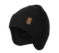 Wmcaps Winter Beanie with Earflap for Men Women, Thick Fleece Lined Soft Thermal Warm Unisex Knit Hat Woolly Hats for Outdoor Activity Gifts for Men Husband Dad Him, Black