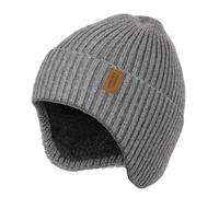 Wmcaps Winter Beanie with Earflap for Men Women, Thick Fleece Lined Soft Thermal Warm Unisex Knit Hat Woolly Hats for Outdoor Activity Gifts for Men Husband Dad Him, Grey