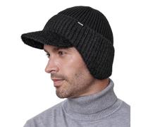 Wmcaps Winter Beanie with Visor and Ear Flaps, Unisex Outdoor Warm Thick Fleece Lined Knit Hat Gift for Men Husband Dad, Dark Grey