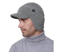 Wmcaps Winter Beanie with Visor and Ear Flaps, Unisex Outdoor Warm Thick Fleece Lined Knit Hat Gift for Men Husband Dad, Grey