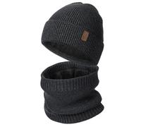 Wmcaps Winter Hat and Scarf Set for Men Women, Fleece Lined Knitted Beanie and Neck Warmer Soft Thermal Warm Accessories for Cold Weather, Unisex Christmas Birthdays Gift (Dark Grey)