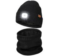 Wmcaps Winter LED Lighted Beanie & Scarf Set with Thick Warm Lining for Men | All-around warmth, soft beanie and neck warmer, for dog walkng jogging camping, Christmas Gift for Men Women
