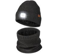 Wmcaps Winter LED Lighted Beanie & Scarf Set with Thick Warm Lining for Men | All-around warmth, soft beanie and neck warmer, for dog walkng jogging camping, Christmas Gift for Men Women