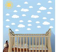 WMdecal Sun and 30PCS White Clouds Removable Vinyl Wall Decals Peel and Stick Wallpaper Stickers for Nursery Bedroom Living Room