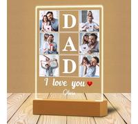 WMDIY Personalised Birthday Gifts for Dad, Customised Acrylic Plaque LED Walnut Frame with Photos Night Light, Fathers Day Christmas Valentines Best Dad Gifts for Father PAPA from Daughter Son Kids
