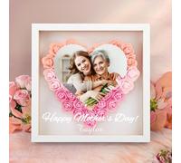 WMDIY Personalised Mothers Day Unique Gifts for Mum From Daughter Son Custom Heart Dried Flower Shadow Box Framed with Photo Names, Mothers Day, Valentines Birthday Gifts for Mum MAMA Wife Women Her