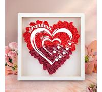 WMDIY Personalised Mothers Day Unique Gifts for Mum From Daughter Son Custom Heart Dried Flower Shadow Box Framed with Photo Names, Mothers Day, Valentines, Birthday Gifts for Mum MAMA Wife Women Her