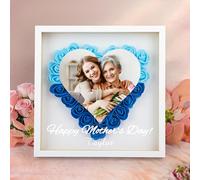 WMDIY Personalised Mothers Day Unique Gifts for Mum From Daughter Son Custom Heart Dried Flower Shadow Box Framed with Photo Names, Mothers Day, Valentines Birthday Gifts for Mum MAMA Wife Women Her