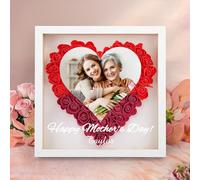 WMDIY Personalised Mothers Day Unique Gifts for Mum From Daughter Son Custom Heart Dried Flower Shadow Box Framed with Photo Names, Mothers Day, Valentines Birthday Gifts for Mum MAMA Wife Women Her