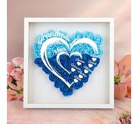 WMDIY Personalised Mothers Day Unique Gifts for Mum From Daughter Son Custom Heart Dried Flower Shadow Box Framed with Photo Names, Mothers Day, Valentines, Birthday Gifts for Mum MAMA Wife Women Her