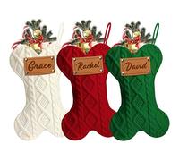 WMDIY Personalised Pet Dog Christmas Stockings, Custom Bone Knit Christmas Stocking Large 42CM with Laser Engraving Name, Christmas Decor, Customised Xmas Stocking, Gifts for Family Kids-Set of 3