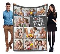 WMDIY Personalised Photo Blanket for Adult, Customised Blanket with Picture Text, Custom Blanekt, Personalised Christmas Valentines, Birthday Presents for Grandma NANA from Grandchildren