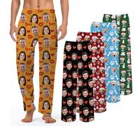 WMDIY Personalised Pyjamas Pants with Photo for Women Men, Custom Pajama Pants with Face, Personalised Christmas Pyjama Bottoms, Personalised Gifts for Him Her Wife Husband Couples