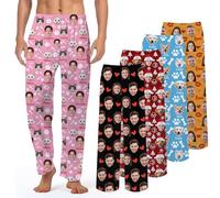 WMDIY Personalised Pyjamas Pants with Photo for Women Men, Custom Pajama Pants with Face, Personalised Christmas Pyjama Bottoms, Personalised Gifts for Him Her Wife Husband Couples