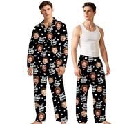 WMDIY Personalised Pyjamas Set with Photo for Dad from Daughter Son, Personalised PJS, Custom Face Pyjama Bottoms for Men, Personalized Christmas Unique Birthday Gifts for Daddy Papa Husband