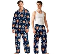 WMDIY Personalised Pyjamas Set with Photo for Dad from Daughter Son, Personalised PJS, Custom Face Pyjama Bottoms for Men, Personalized Christmas Unique Birthday Gifts for Daddy Papa Husband