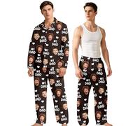 WMDIY Personalised Pyjamas Set with Photo for Dad from Daughter Son, Personalised PJS, Custom Face Pyjama Bottoms for Men, Personalized Christmas Unique Birthday Gifts for Daddy Papa Husband