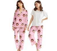 WMDIY Personalised Pyjamas Set with Photo for Mum from Daughter Son, Personalised PJS, Custom Face Pyjama Bottoms for Women, Personalized Christmas Unique Birthday Gifts for Mama Mummy Wife