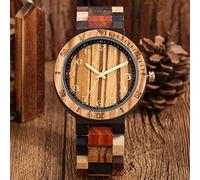 WMDSYGD Natural Wood Watch Gold Arabic Numbers Dial Clock with Adjustable Wooden Mixed Color Bangle Quartz Wristwatch Gifts Men's Wrist Watches (Color : Silver Numbers)