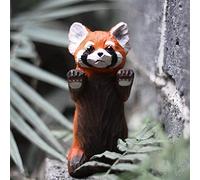 WMDSYGD Nordic Style Red Panda Handmade Wood Carving Cute Statue Wooden Animal Panda Ornament Home Garden Decor Desktop Statue