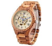 WMDSYGD Olive Wood Luminous Needle Automatic Watch for Men Roman Numeral Adjustable Wooden Band Skeleton Mechanical Wristwatches Men's Wrist Watches (Color : Only watch)
