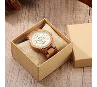 WMDSYGD Olive Wood Luminous Needle Automatic Watch for Men Roman Numeral Adjustable Wooden Band Skeleton Mechanical Wristwatches Men's Wrist Watches (Color : Watch with BOX)