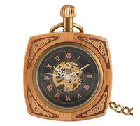WMDSYGD Wood Design Mechanical Pocket Watches Roman Numbers Dial Display Hand Wind Pendant Clock Present Graduation Gifts