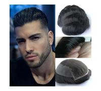 WMen'S Concealer Wigs Toupee Men Remy Human Hair Male Wig Durable Swiss Lace Thin Male Hair Prosthesis Pure Handmade For Men Toupee Wigs(Darkest Brown,7x9)