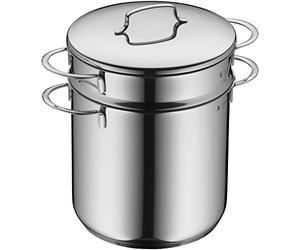 WMF 718826040 Pasta Pot 2-piece Ø 18 cm approx. 3l Mini stackable pouring rim metal lid Cromargan stainless steel brushed suitable for all stove tops including induction dishwasher-safe Silver Colours