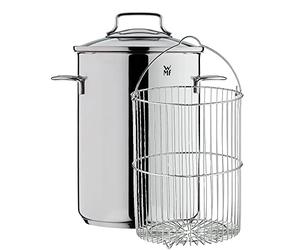 WMF asparagus pot high with glass lid 16cm, steam cooker 4.5, Cromargan polished stainless steel, induction pot with sieve insert, suitable for pasta, spaghetti, vegetables