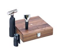 WMF Baric Wine Sommelier Set 3-Piece Corkscrew Set, Wine Accessories, Foil Cutter, Bottle Stopper, in Walnut Wood Box, Black