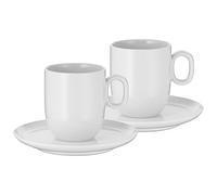 WMF Barista Cups Set of 4, 2 Coffee Cups 170 ml with Saucers for Cafè Crème, Porcelain Coffee Glass, Dishwasher Safe, White