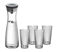WMF Basic Water Carafe Set 5 Pieces Carafe 1 Litre with 4 Water Glasses 275 ml Glass Carafe with Lid Silicone Lid Closeup Closure