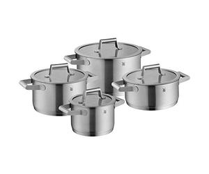 WMF Comfort Line 4-Piece Induction Saucepan Set with Glass Lid, Matt Cromargan Stainless Steel, Scale, Induction Pots Set, Stackable, Uncoated