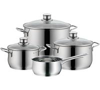 WMF Diadem Plus 4-Piece Cookware Set, Stainless Steel Suitable for Induction, 1 Low Saucepan 20 cm, 2 Saucepans 16 cm and 24 cm, 1 Saucepan 16 cm with 3 Glass Lids