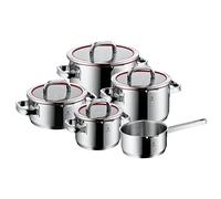 WMF Function 4 5-Piece Induction Saucepan Set, Glass Lid with 4 Pouring Functions, Polished Cromargan Stainless Steel, Induction Pots Set, Inner Scale