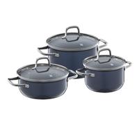 WMF Fusiontec Essential Induction 3-Piece Saucepan Set with Glass Lid, Induction Pots Set, High-Tech Ceramic, Scratch-Resistant, Uncoated, Dark Blue