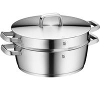 WMF Iconic Roasting Dish with Steamer Insert 28 cm Induction Casserole Pot 5.7 L Large Cromargan Polished Stainless Steel Uncoated