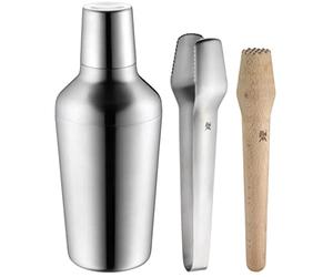 WMF Matroschka Bar Tool Set with 4-piece Shaker, Strainer, Ice Tongs, Wooden Pestle, Dishwasher-Safe, Nestable, Gift Box, 32 x 18 x 18 cm