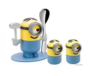 WMF Minions Egg Cups Set of 4, Cups with Spoon, Salt and Pepper Shakers, Ages 3+, Plastic, BPA-Free, Yellow, Blue