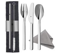 WMF my2Go Stainless Steel Cutlery Set 8 Pieces Outdoor Travel Cutlery Set 1 Person Camping Cutlery with Case Hiking Cutlery Environmentally Friendly Straw Cleaning Brush Camping Accessories Gift