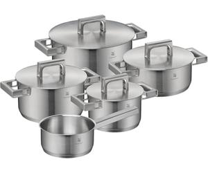 WMF Ultimate Cool 5-Piece Induction Saucepan Set with Stainless Steel Lid, Matt Cromargan Stainless Steel, Induction Pots Set, Uncoated, Inner Scale, Dishwasher Safe