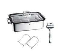 WMF Vitalis Aroma Induction Steamer 41 x 27 x 10 cm Casserole Dish 6.5 L Serving Tongs Glass Lid Silicone Edge Thermometer Cooking Tray Casserole Dish Stainless Steel Uncoated