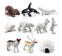 WMFASBAG 10Pcs Realistic Polar Animal Models Polar Bear Seal Rabbit Polar Ocean Sea Animal Playset Whale Dolphin Simulation Ocean Model Goat Sea Lions Igloo Education Gifts for Childr