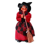WMFASBAG 1PC Halloween Witch Ornament W/Broom for Parties and Haunted Houses (Red)