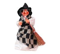 WMFASBAG 1PC Halloween Witch Ornament W/Broom for Parties and Haunted Houses (White)