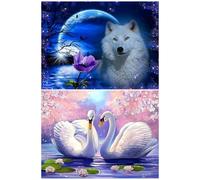 WMFASBAG 2pcs 5D DIY Full Round Drill Animal Kit Home Decor Art 40x30cm