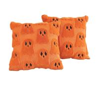 WMFASBAG 2pcs Halloween Ghost Throw Pillow Cases Plush Faux Fur Pillowcase (Orange)